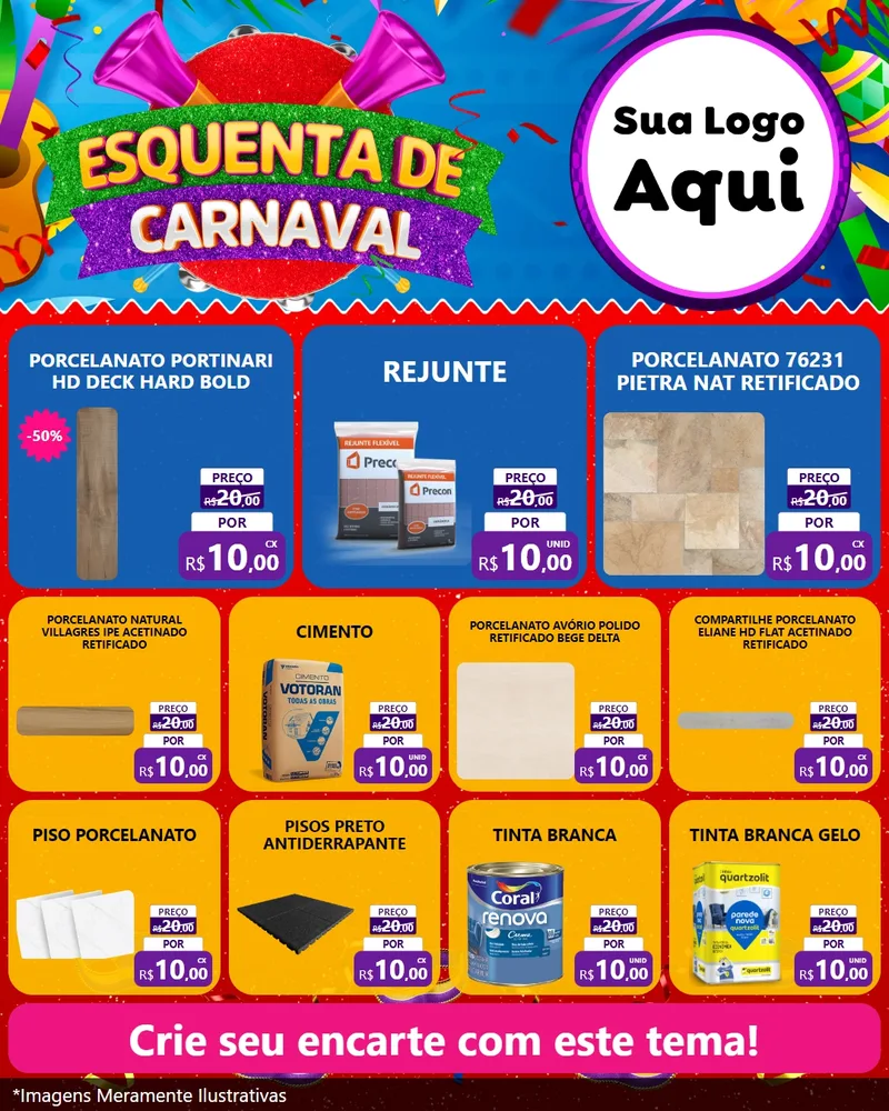 Modelo de Rede Social para Feed Instagram com o tema Esquenta de Carnaval para Pisos e revestimentos