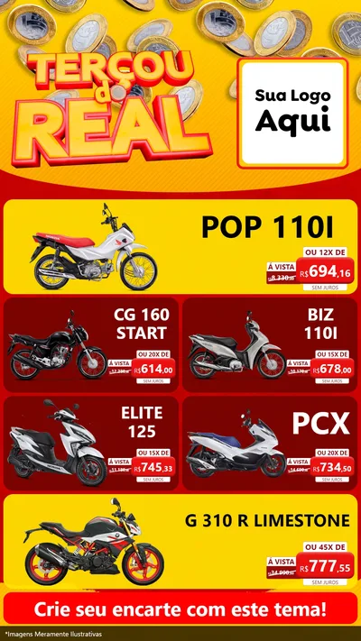 Modelo de TV para TV Vertical com o tema Terçou do Real para Concessionaria de Motos
