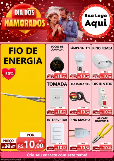 Modelo de Encarte para Encarte A4 Vertical com o tema Dia Dos Namorados para Materiais Elétricos