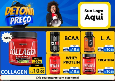 Modelo de Encarte para Encarte A4 Horizontal com o tema Detona Preços para Suplementos alimentares