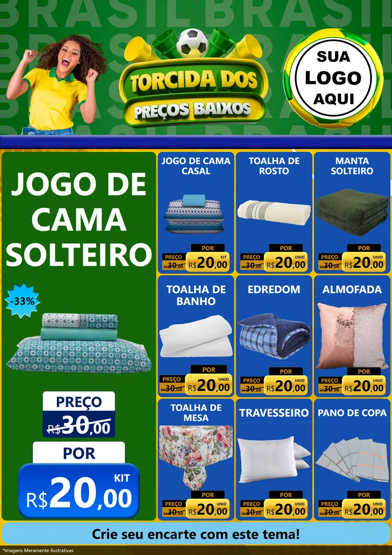 Modelo de Encarte para Encarte A4 Vertical com o tema Torcida dos Preços Baixos para Cama, Mesa e Banho