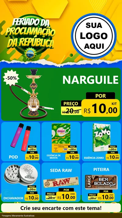 Modelo de Rede Social para Stories com o tema Feriado da Proclamação da República para Tabacaria