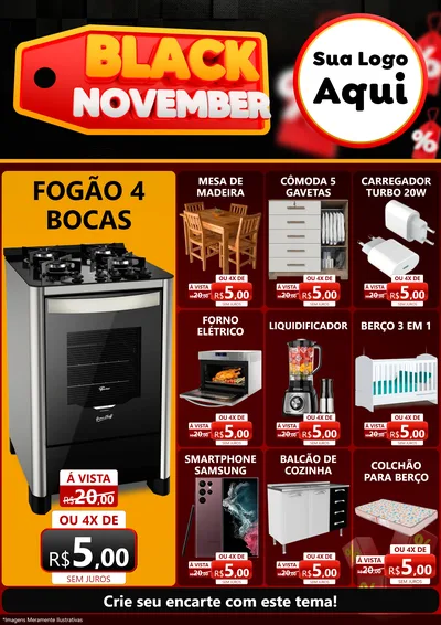 Modelo de Encarte para Encarte A4 Vertical com o tema Black November para Móveis e Eletro