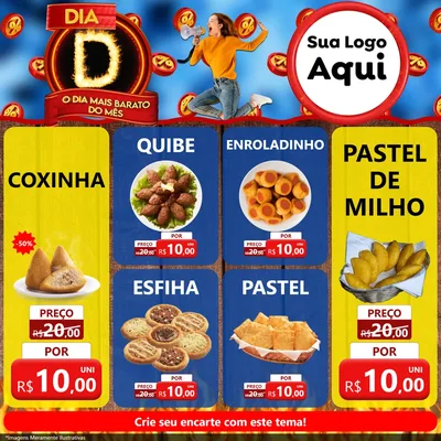 Modelo de Rede Social para Feed Facebook com o tema Dia D - O Dia Mais Barato Do Mês para Salgadaria