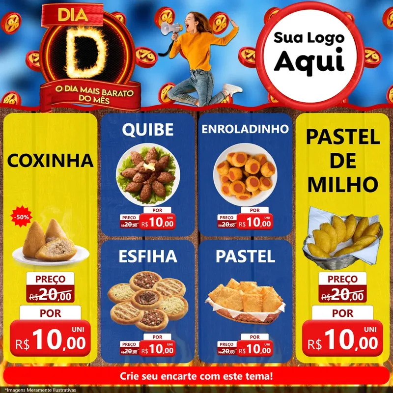 Modelo de Rede Social para Feed Facebook com o tema Dia D - O Dia Mais Barato Do Mês para Salgadaria