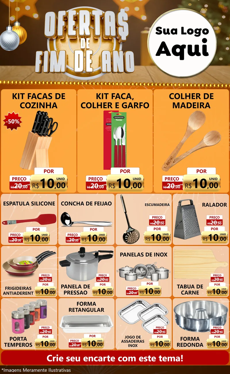 Modelo de Encarte para Encarte Grande com o tema Ofertas de Fim de Ano para Utilidades Domésticas