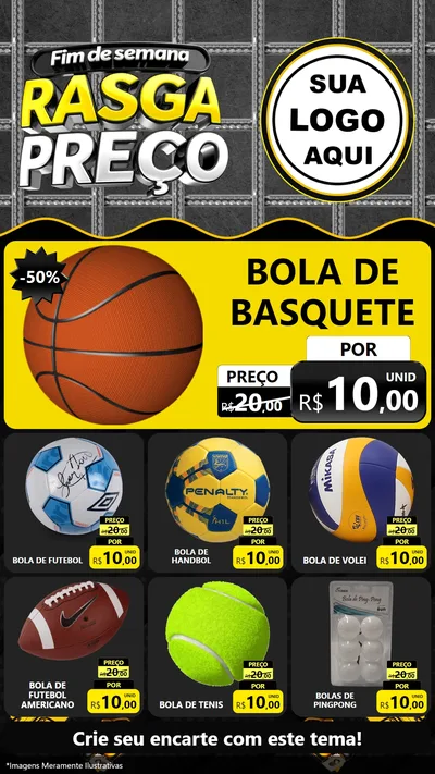 Modelo de Rede Social para Stories com o tema Fim de Semana Rasga Preço para Artigos Esportivos