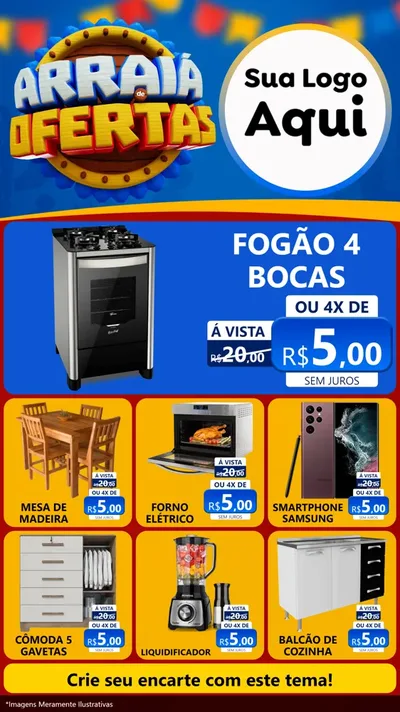 Modelo de Rede Social para Stories com o tema Arraiá de Ofertas - Junina para Móveis e Eletro