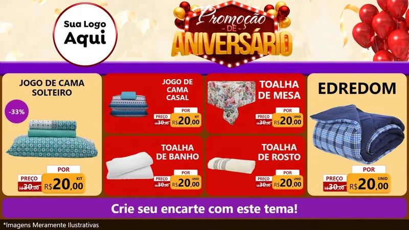 Modelo de TV para TV Horizontal com o tema Promoção de Aniversário para Cama, Mesa e Banho
