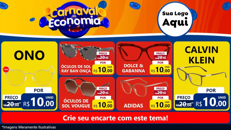 Modelo de TV para TV Horizontal com o tema Carnaval da Economia para Óticas