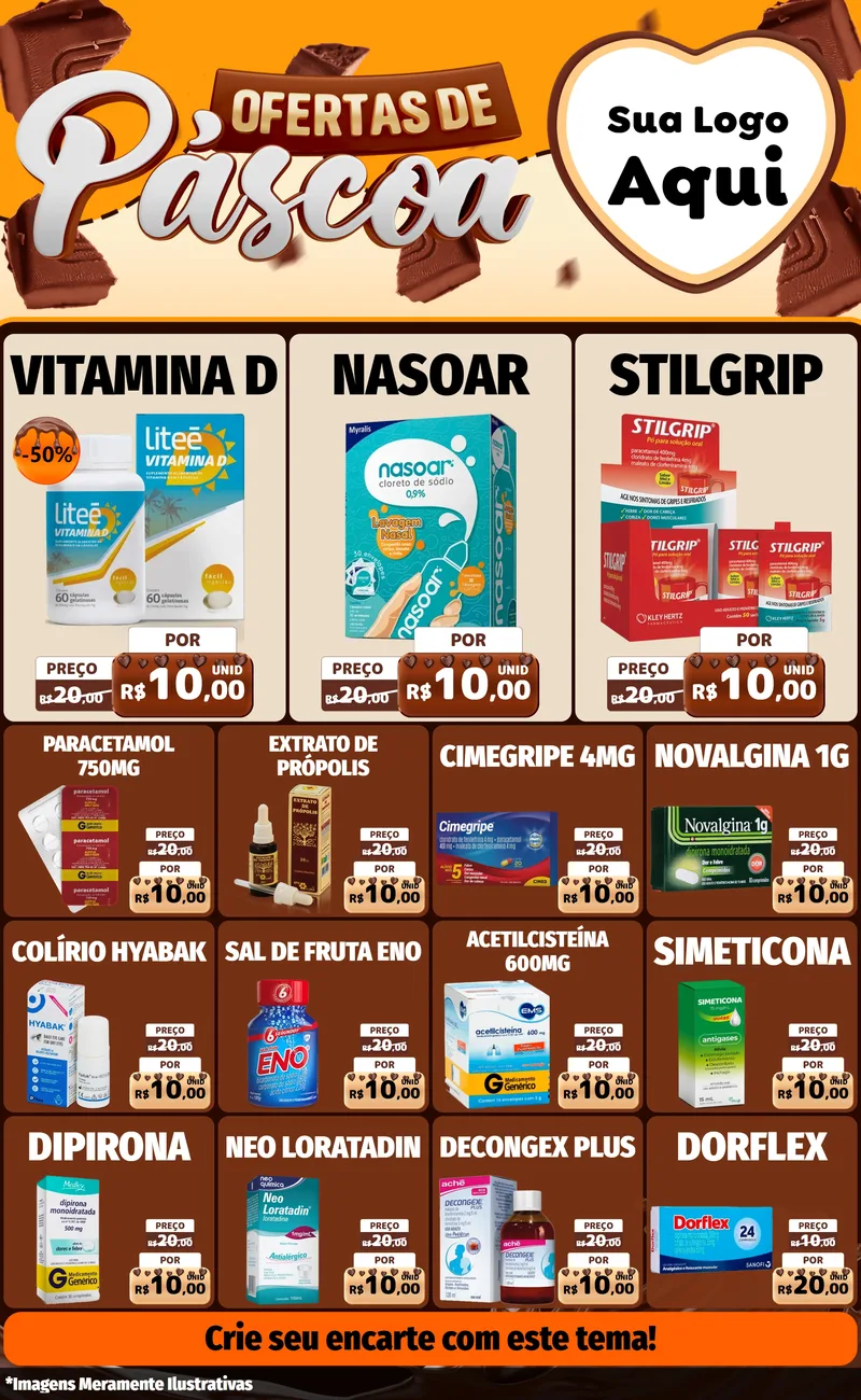 Modelo de Encarte para Encarte Grande com o tema Ofertas de Páscoa para Farmácia