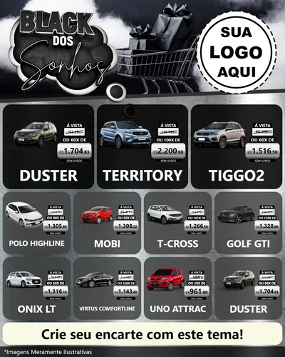 Modelo de Rede Social para Feed Instagram com o tema Black dos Sonhos para Concessionaria de Carros