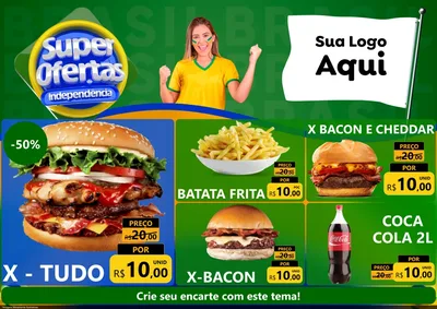 Modelo de Encarte para Encarte A4 Horizontal com o tema Super Ofertas de Independência para Hamburgueria