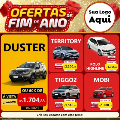 Modelo de Rede Social para Feed Facebook com o tema Ofertas de Fim de Ano para Concessionaria de Carros