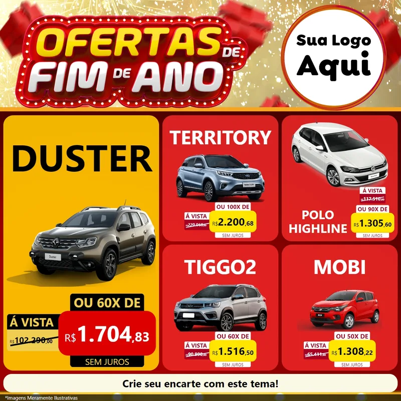 Modelo de Rede Social para Feed Facebook com o tema Ofertas de Fim de Ano para Concessionaria de Carros