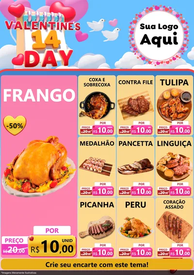 Modelo de Encarte para Encarte A4 Vertical com o tema Valentine's Day para Assados