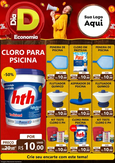 Modelo de Encarte para Encarte A4 Vertical com o tema Dia D Economia para Produtos para Piscina