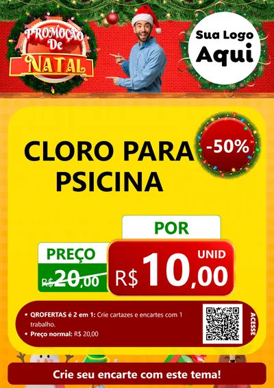 Modelo de Cartaz para Cartaz A4 Vertical com o tema Promoção de Natal para Produtos para Piscina