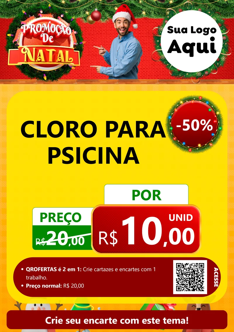 Modelo de Cartaz para Cartaz A4 Vertical com o tema Promoção de Natal para Produtos para Piscina