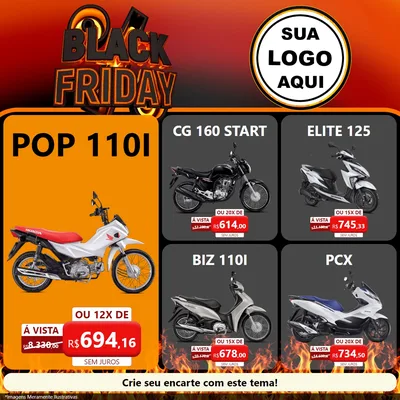 Modelo de Rede Social para Feed Facebook com o tema Black Friday para Concessionaria de Motos