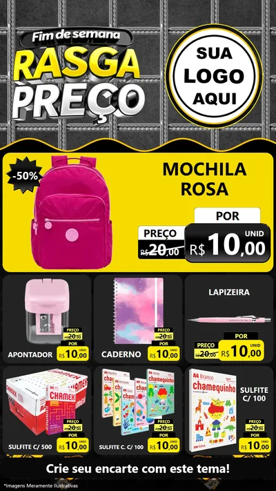 Modelo de Rede Social para Stories com o tema Fim de Semana Rasga Preço para Papelaria