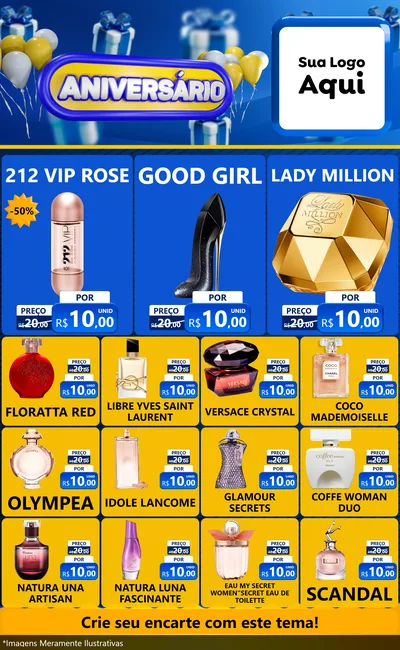 Modelo de Encarte para Encarte Grande com o tema Aniversário para Perfumes