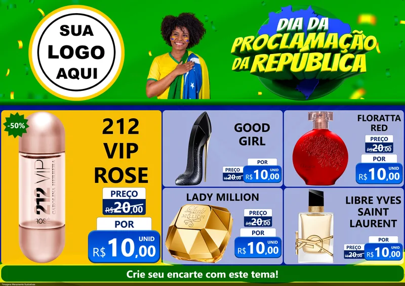 Modelo de Encarte para Encarte A4 Horizontal com o tema Dia Da Proclamação Da República para Perfumes
