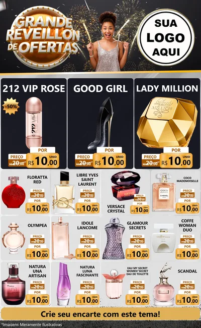 Modelo de Encarte para Encarte Grande com o tema Grande Réveillon de Ofertas para Perfumes