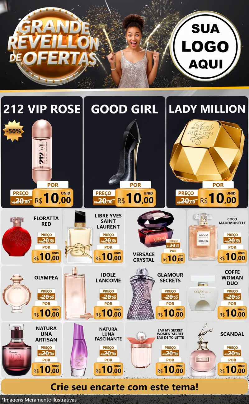 Modelo de Encarte para Encarte Grande com o tema Grande Réveillon de Ofertas para Perfumes