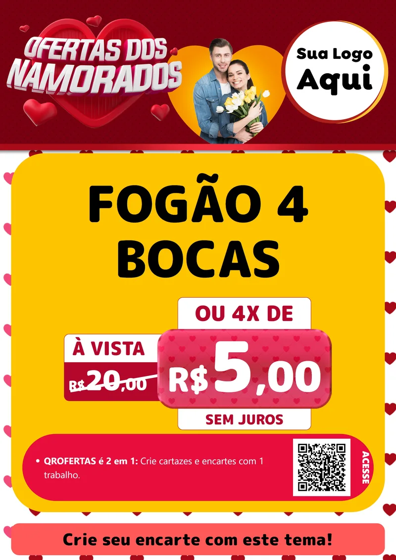Modelo de Cartaz para Cartaz A4 Vertical com o tema Ofertas Dos Namorados para Móveis e Eletro