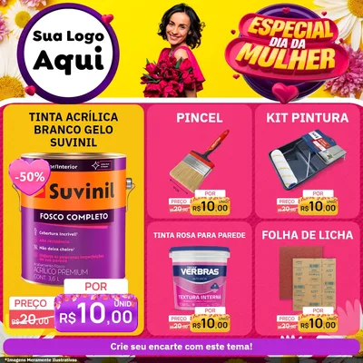 Modelo de Rede Social para Feed Facebook com o tema Especial Dia da Mulher para Tintas e Ferramentas