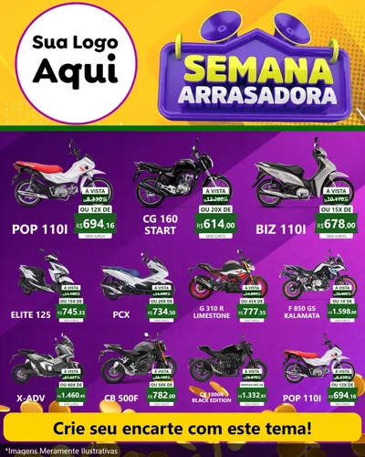 Modelo de Rede Social para Feed Instagram com o tema Semana Arrasadora para Concessionaria de Motos