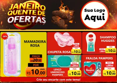 Modelo de Encarte para Encarte A4 Horizontal com o tema Janeiro Quente de Ofertas para Bebês