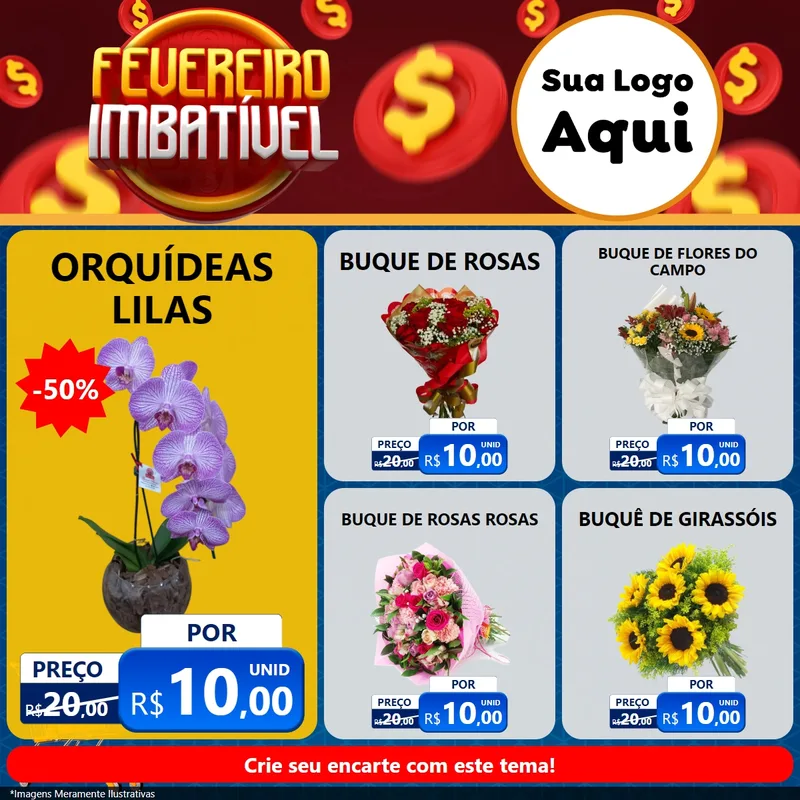Modelo de Rede Social para Feed Facebook com o tema Fevereiro Imbatível para Floricultura e jardim