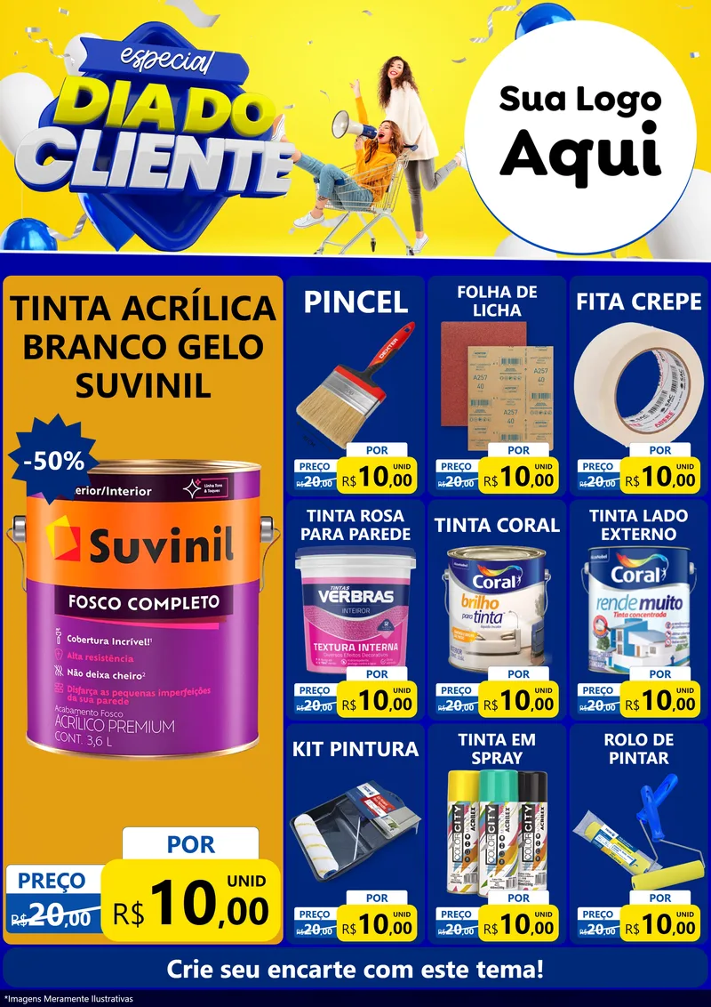 Modelo de Encarte para Encarte A4 Vertical com o tema Especial Dia do Cliente para Tintas e Ferramentas