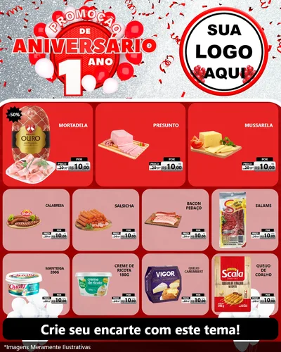 Modelo de Rede Social para Feed Instagram com o tema Promoção de Aniversário - 1 Ano para Frios e Laticínios