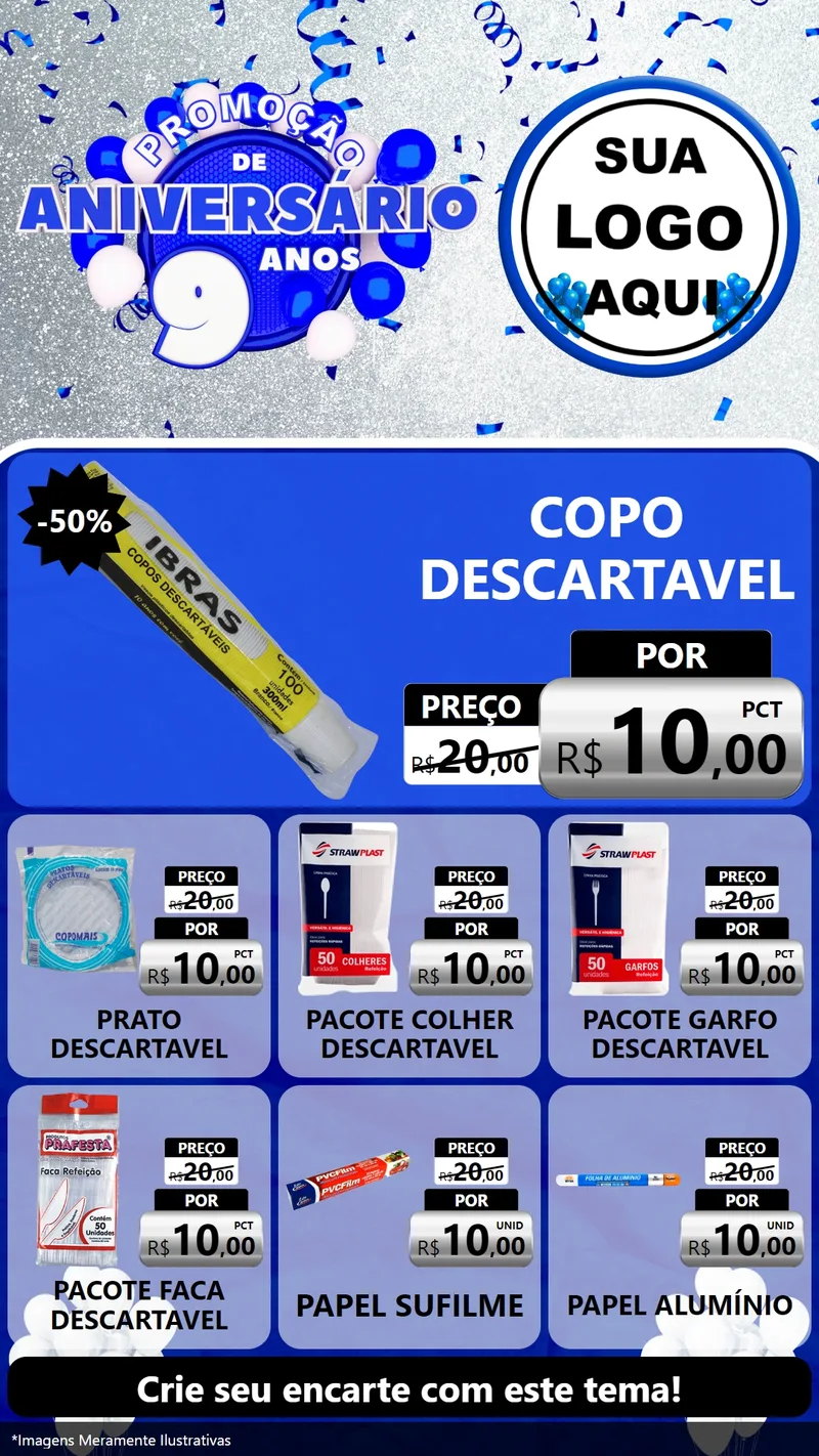 Modelo de Rede Social para Stories com o tema Promoção de Aniversário - 9 Anos para Embalagens
