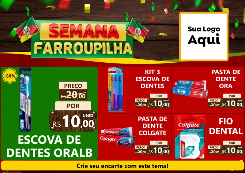 Modelo de Encarte para Encarte A4 Horizontal com o tema Semana Farroupilha para Higiene Pessoal