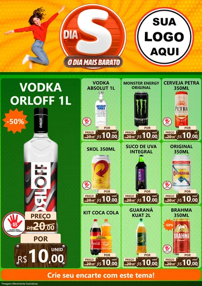 Modelo de Encarte para Encarte A4 Vertical com o tema Dia S - O Dia Mais Barato para Distribuidora de bebidas
