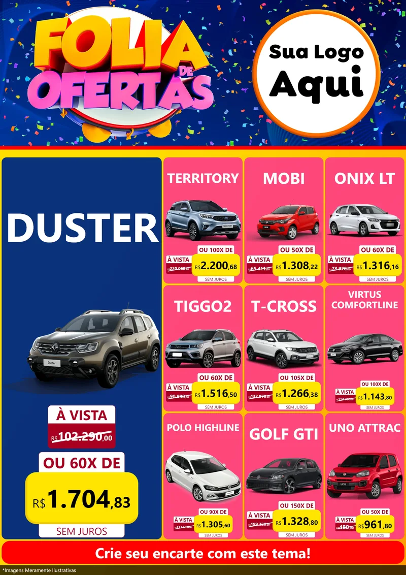 Modelo de Encarte para Encarte A4 Vertical com o tema Folia de Ofertas para Concessionaria de Carros