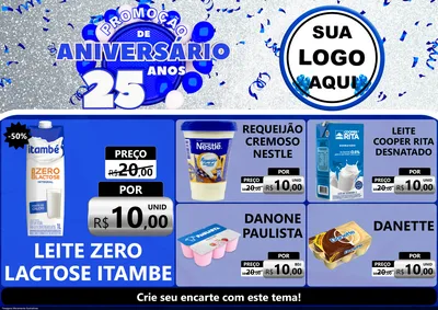 Modelo de Encarte para Encarte A4 Horizontal com o tema Promoção de Aniversário - 25 Anos para Frios e Laticínios