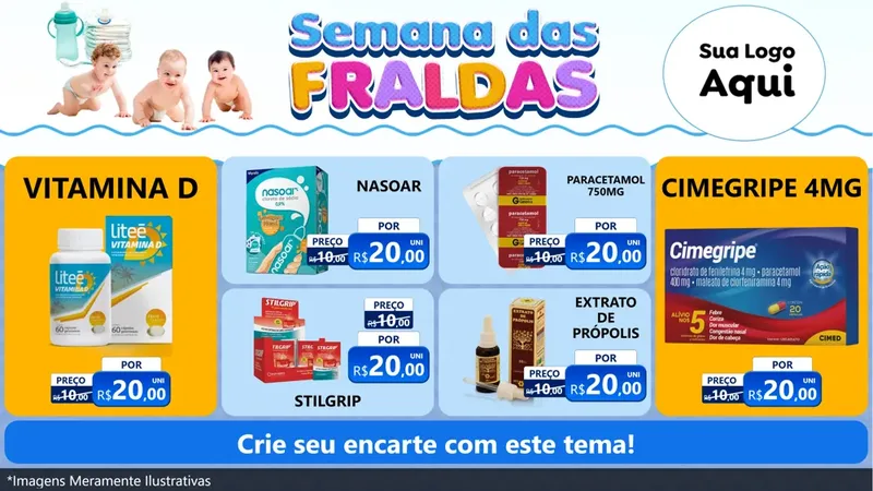 Modelo de TV para TV Horizontal com o tema Semana das Fraldas para Farmácia