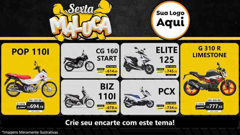 Modelo de TV para TV Horizontal com o tema Sexta Maluca para Concessionaria de Motos
