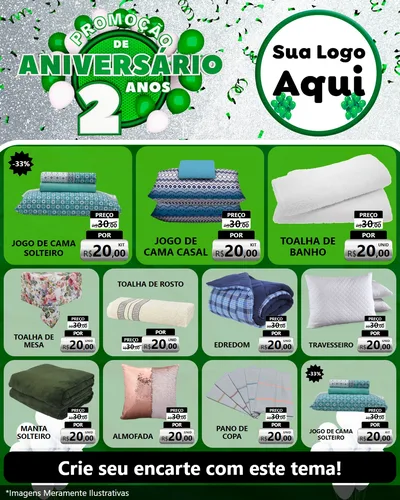 Modelo de Rede Social para Feed Instagram com o tema Promoção de Aniversário - 2 Anos para Cama, Mesa e Banho