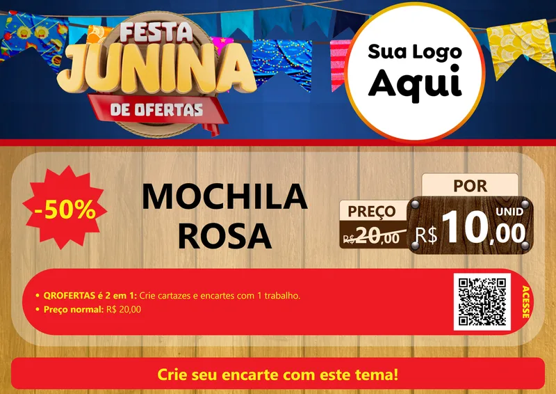 Modelo de Cartaz para Cartaz A4 Horizontal com o tema Festa Junina de Ofertas para Papelaria