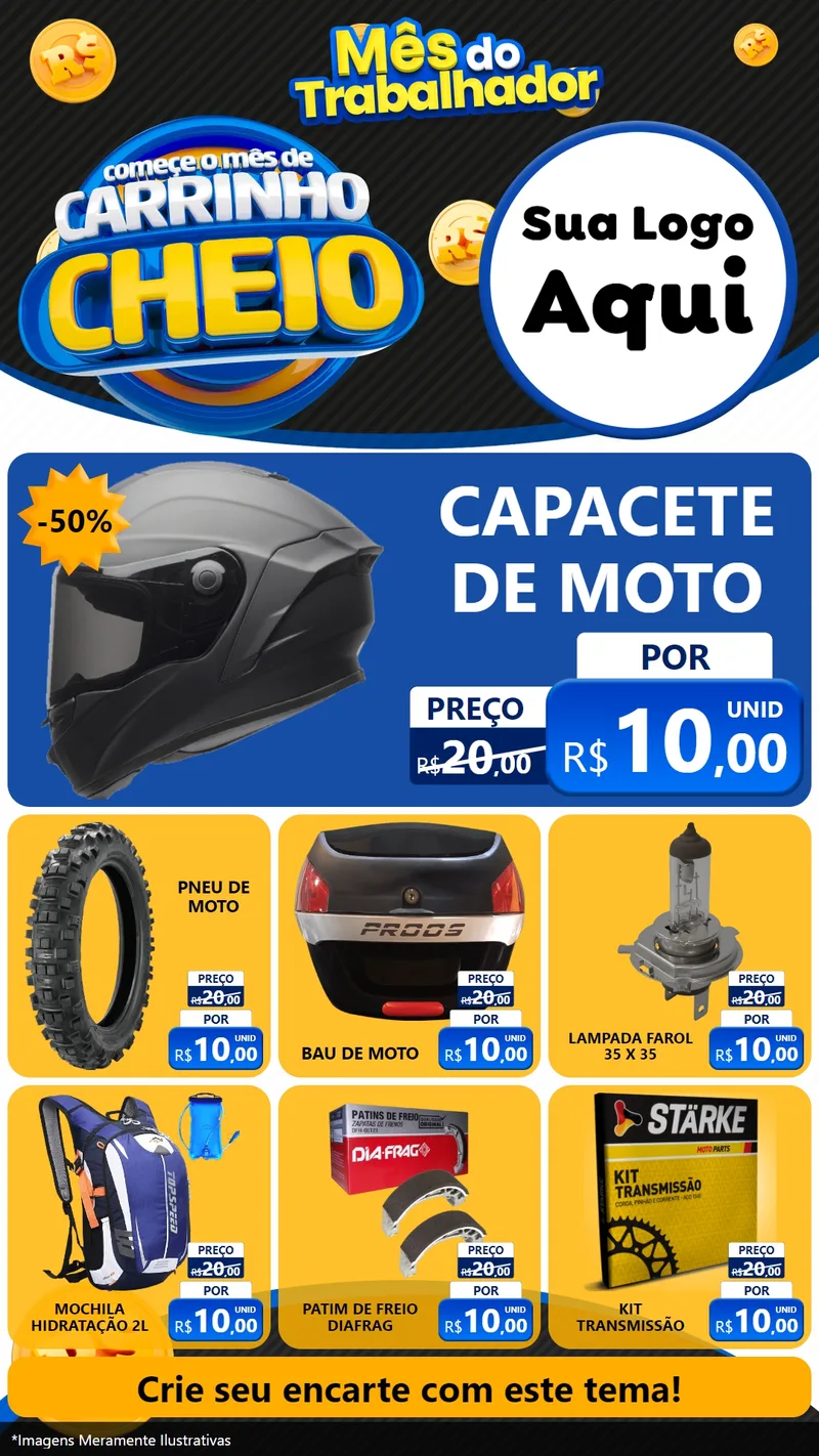 Modelo de Rede Social para Stories com o tema Comece o Mês de Carrinho Cheio para Moto peças