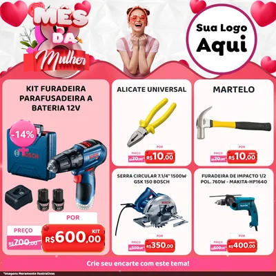 Modelo de Rede Social para Feed Facebook com o tema Mês da Mulher para Maquinas e Ferramentas