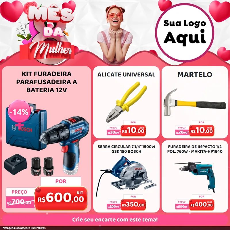 Modelo de Rede Social para Feed Facebook com o tema Mês da Mulher para Maquinas e Ferramentas