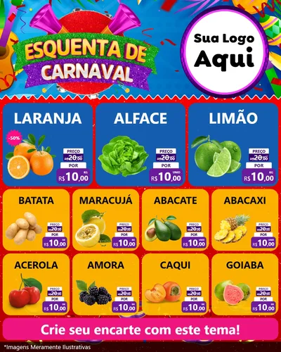 Modelo de Rede Social para Feed Instagram com o tema Esquenta de Carnaval para Hortifrúti