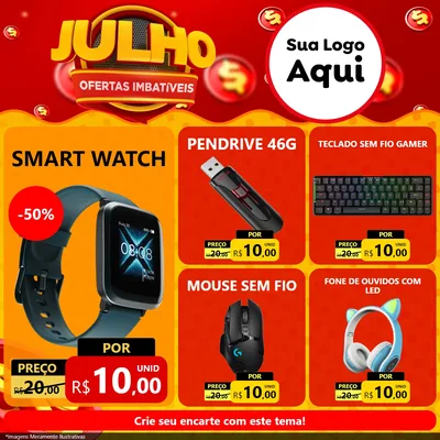 Modelo de Rede Social para Feed Facebook com o tema Julho Ofertas Imbatíveis para Informática